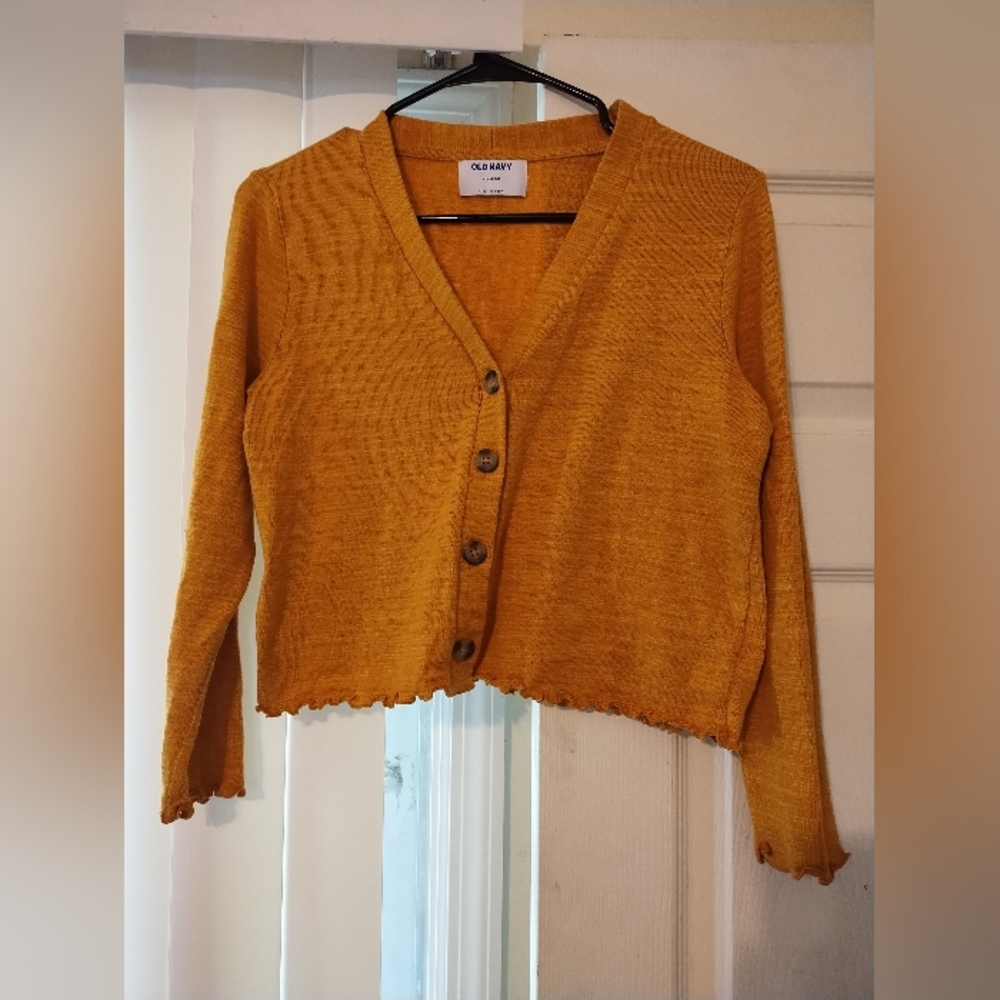 Old Navy Girls Button Down Sweater VNeck XL 14-16 Mustard Yellow